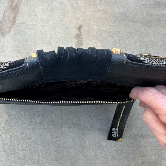 Christian Audigier Black Leather Clutch Handbag Purse - Picture 5 of 7